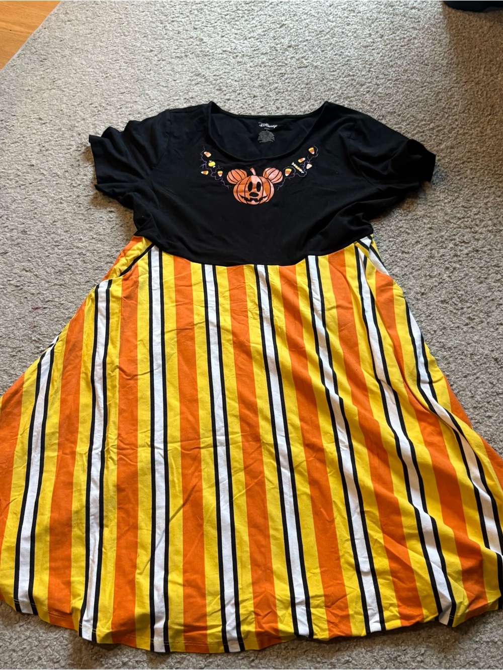 Disney Mickey Mouse Pumpkin Candy Corn Striped Dress 1X Halloween World Land